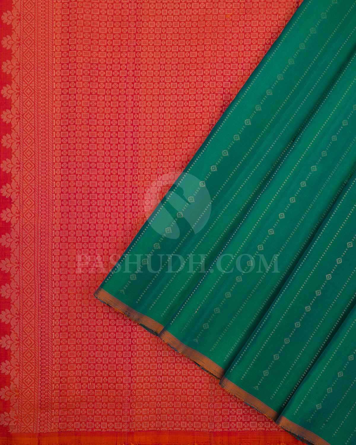 Bottle Green And Red Soft Silk Saree - C12