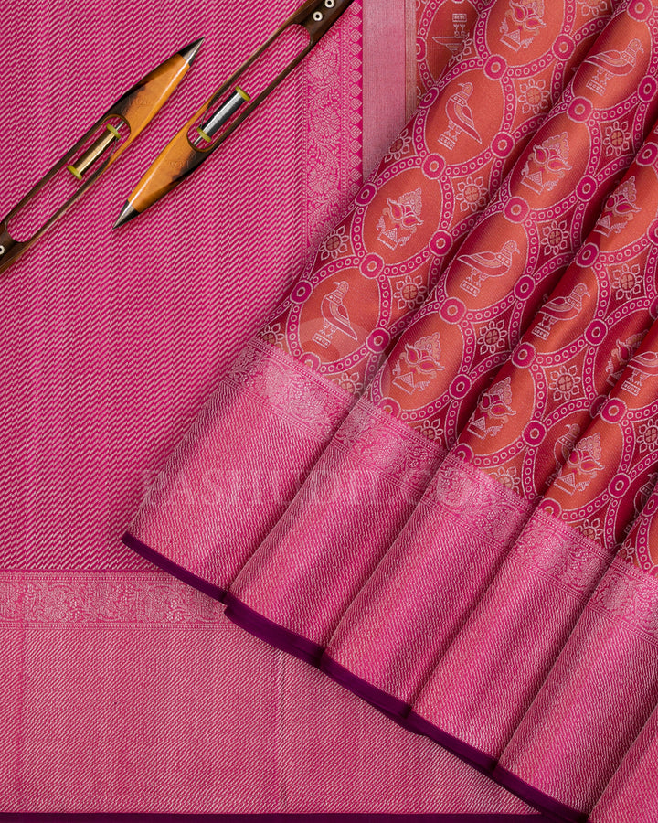 Orange And Pink Kanjivaram Silk Saree - D518(B)