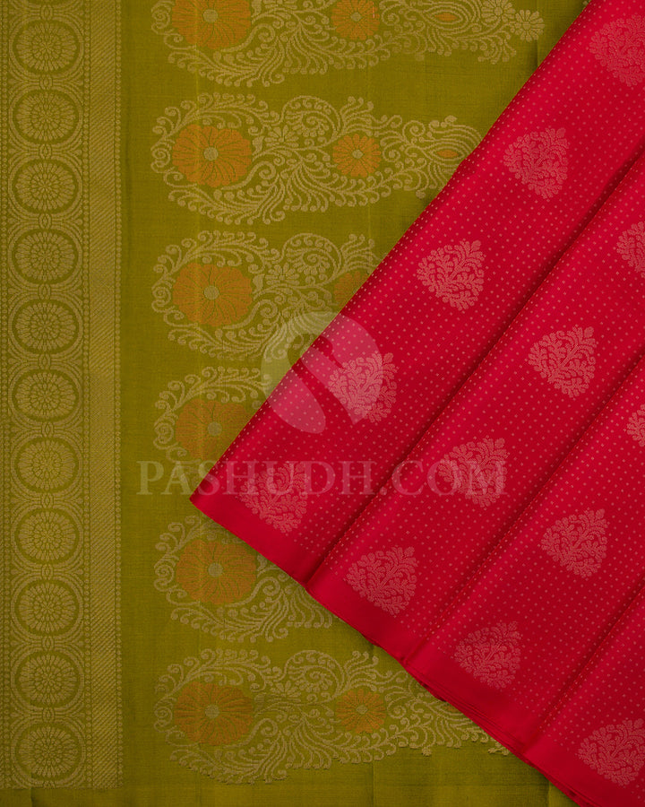 Red And Mehendi Green Soft Silk Saree - C23