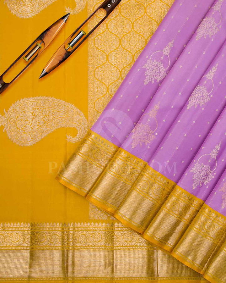 Lilac And Yellow Kanjivaram Silk Saree - S1173(B)