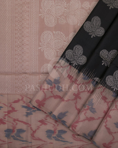 Black And Beige Soft Silk Saree - C20