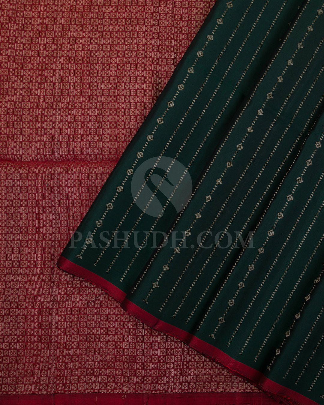 Bottle Green And Red Soft Silk Saree - C16