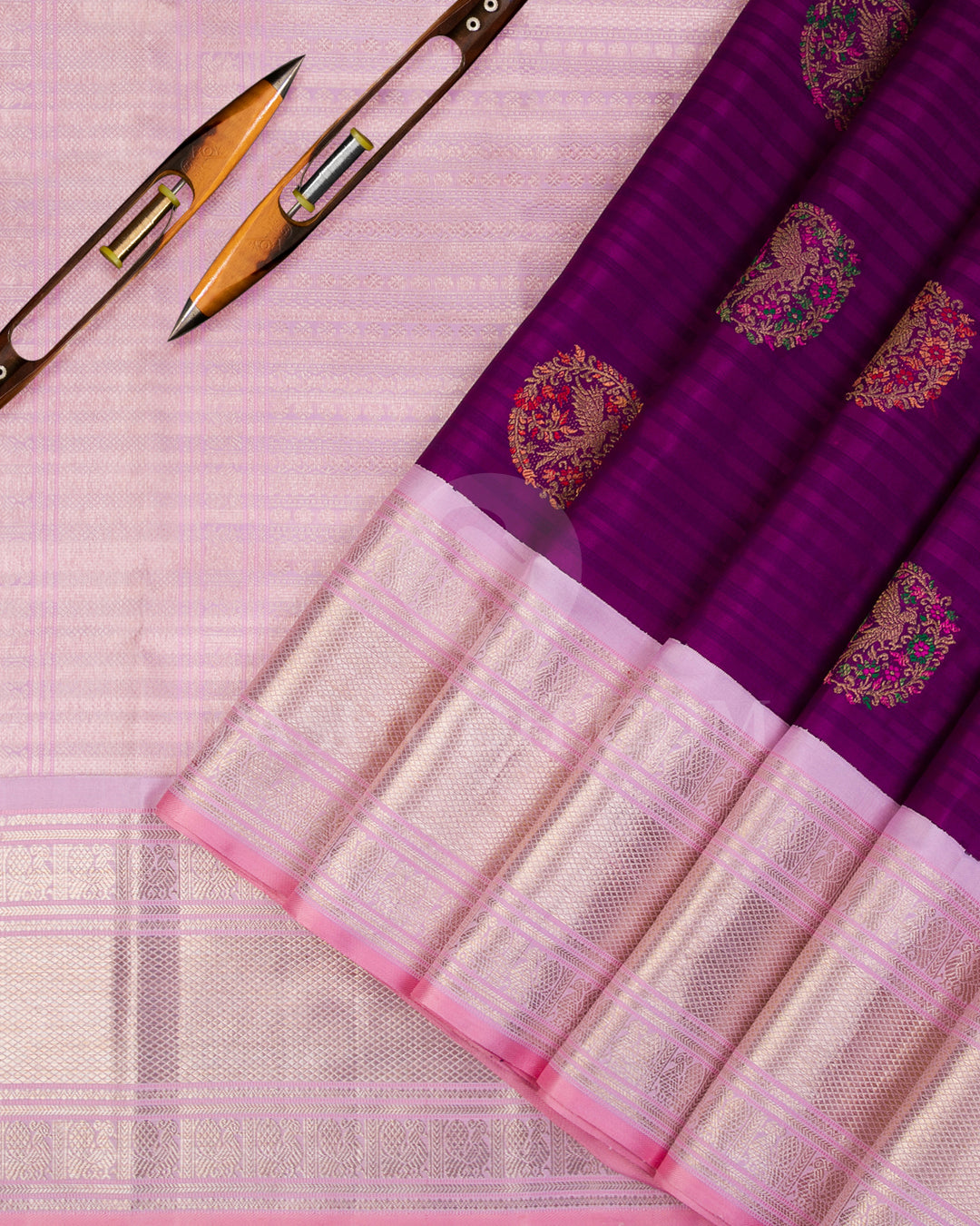 Purple And Baby Pink Kanjivaram Silk Saree - S1132(B)