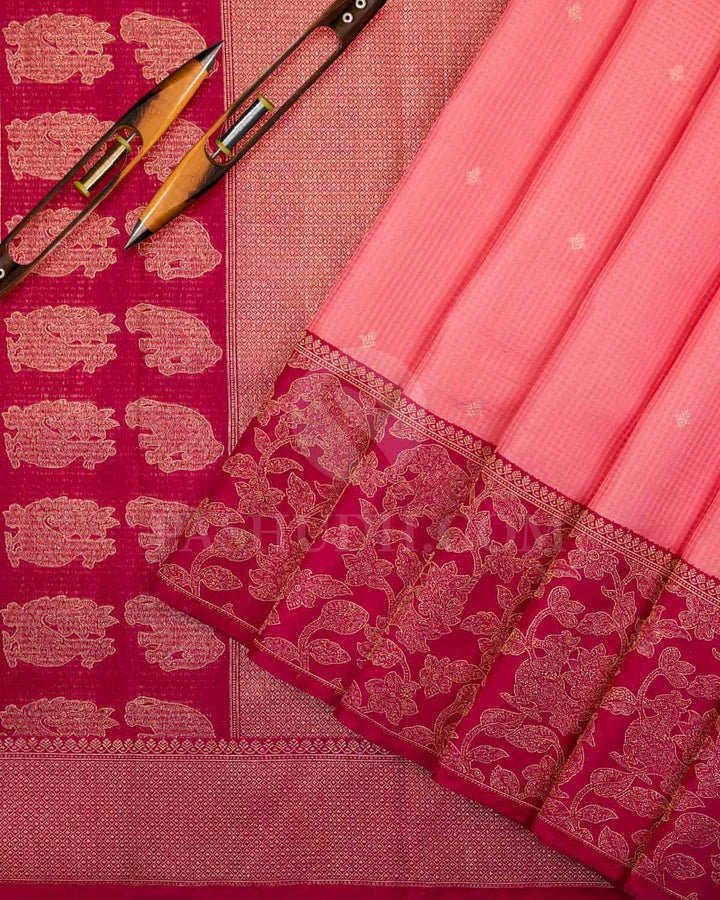Peach Pink And Maroon Kanjivaram Silk Saree - S1138(B)
