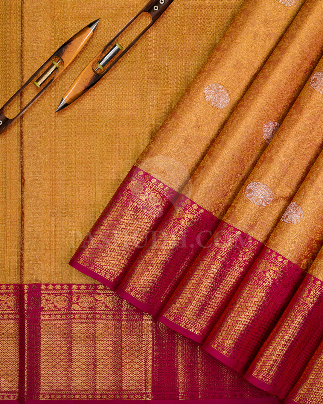 Gold And Rani Pink Tissue Kanjivaram Silk Saree - S1206(A)