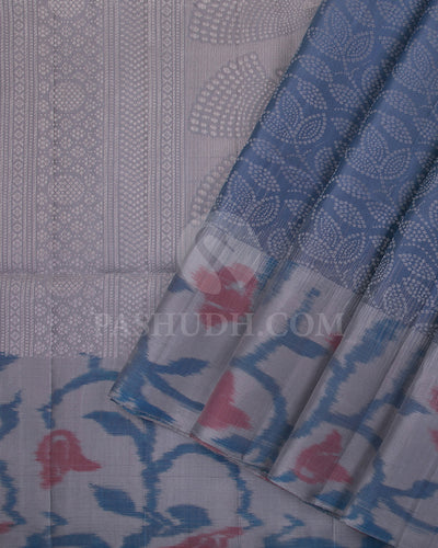 Blue and Grey Soft Silk Saree -C28