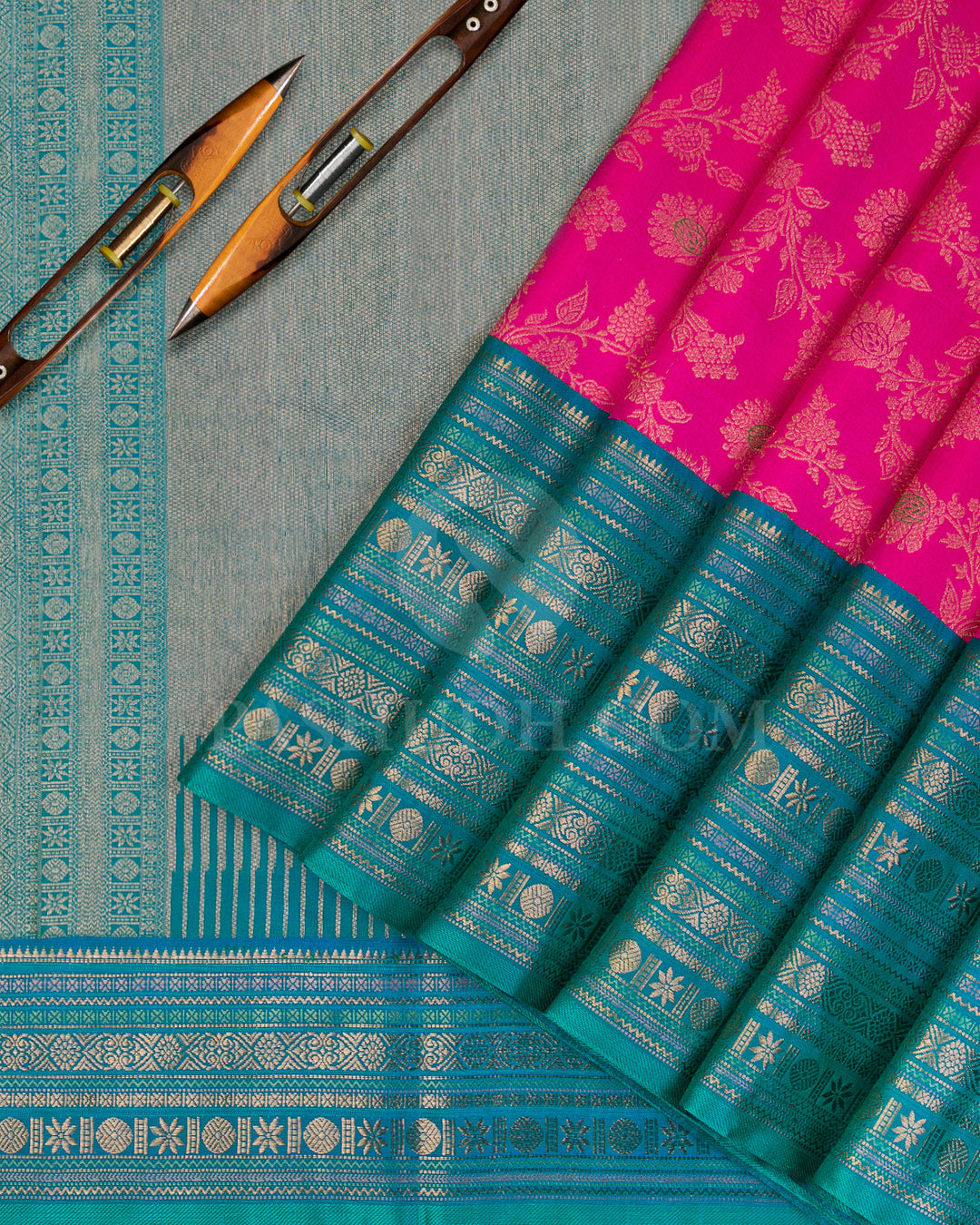 Rani Pink and Anandha Blue Kanjivaram Silk Saree - S1196(A)