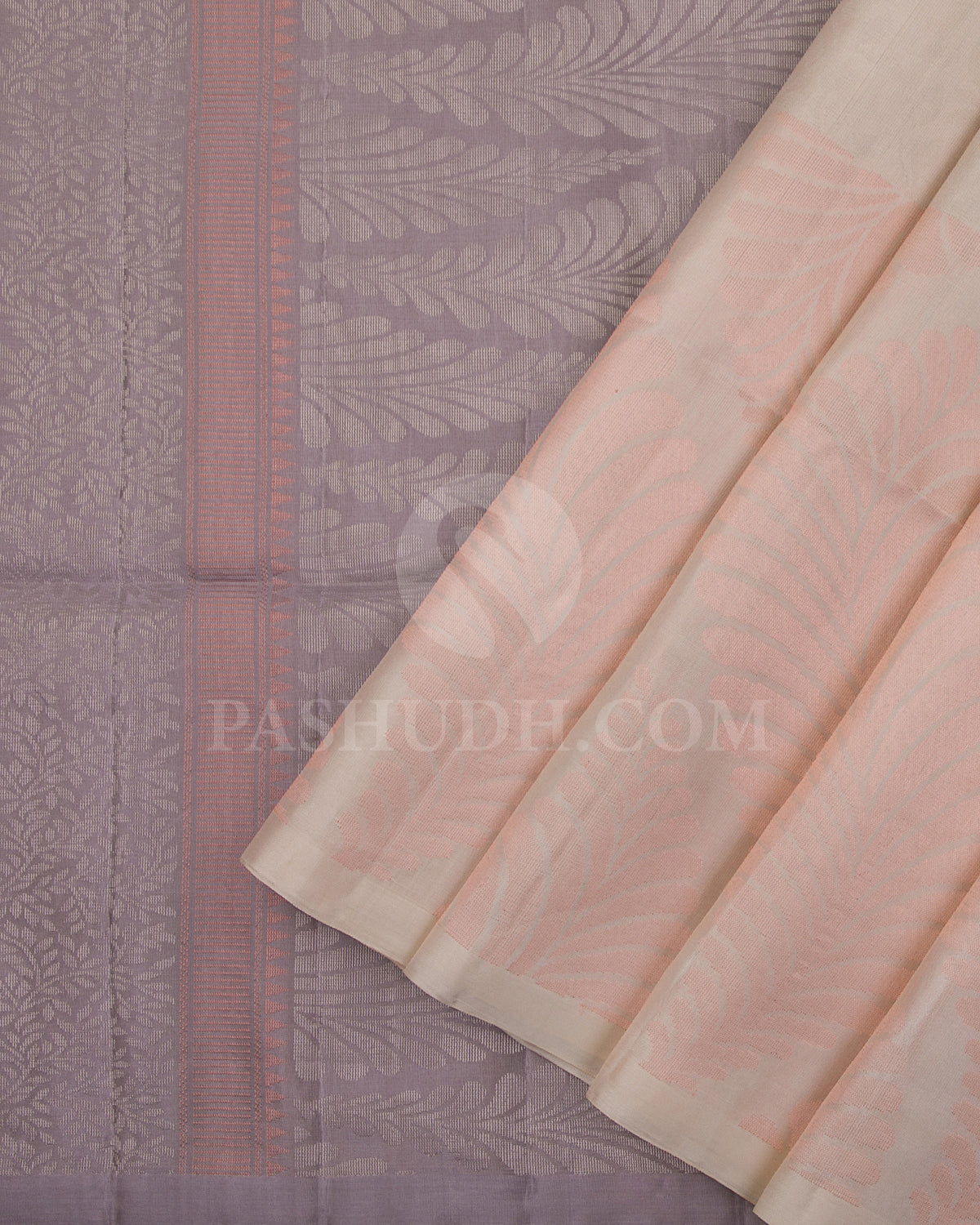 Cream And Mauve Soft Silk Saree - C6