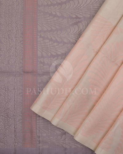 Cream And Mauve Soft Silk Saree - C6