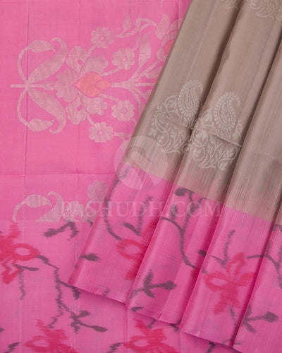 Beige And Pink Soft Silk Saree - C8