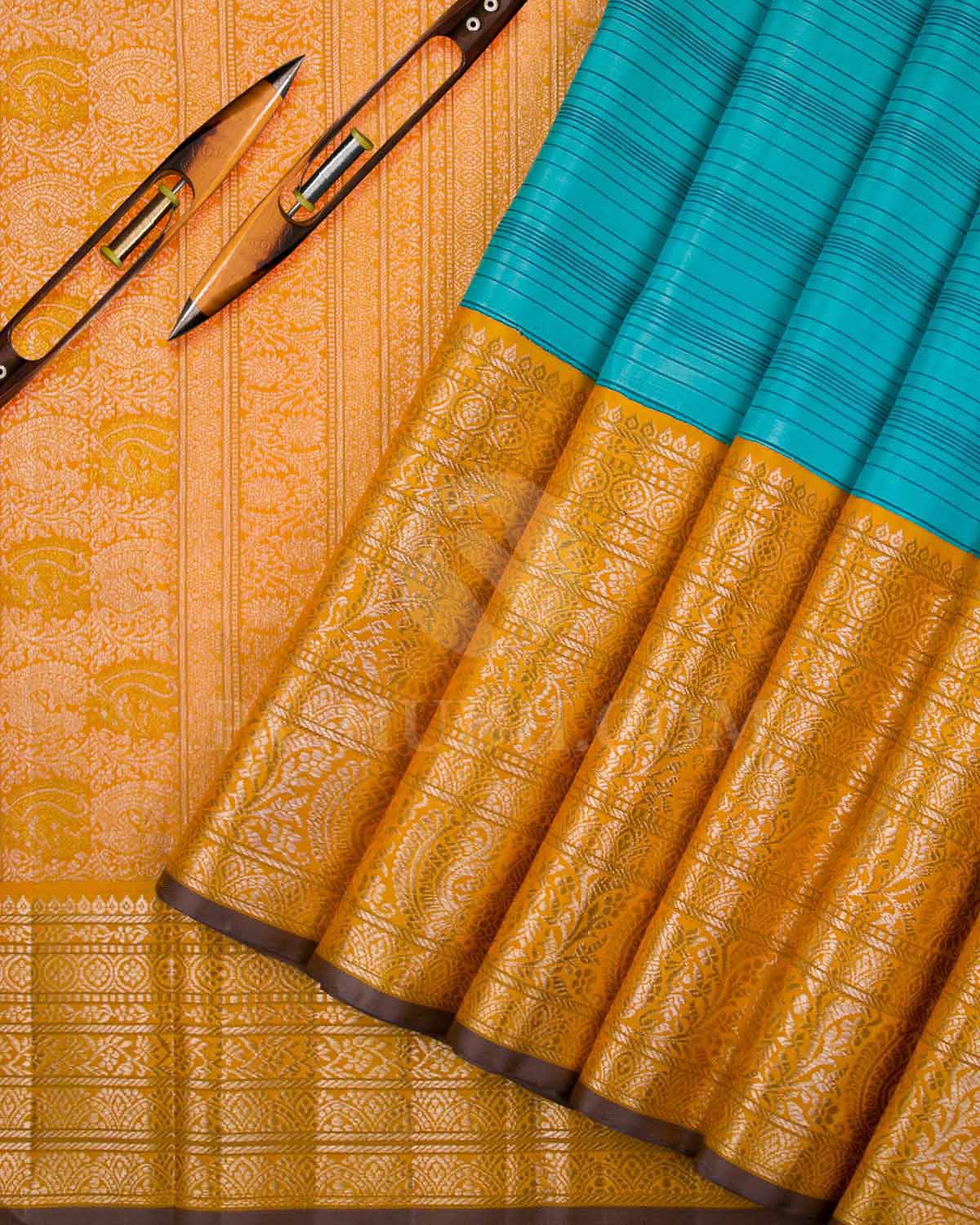 Sky Blue And Orange Kanjivaram Silk Saree - S1013(E)