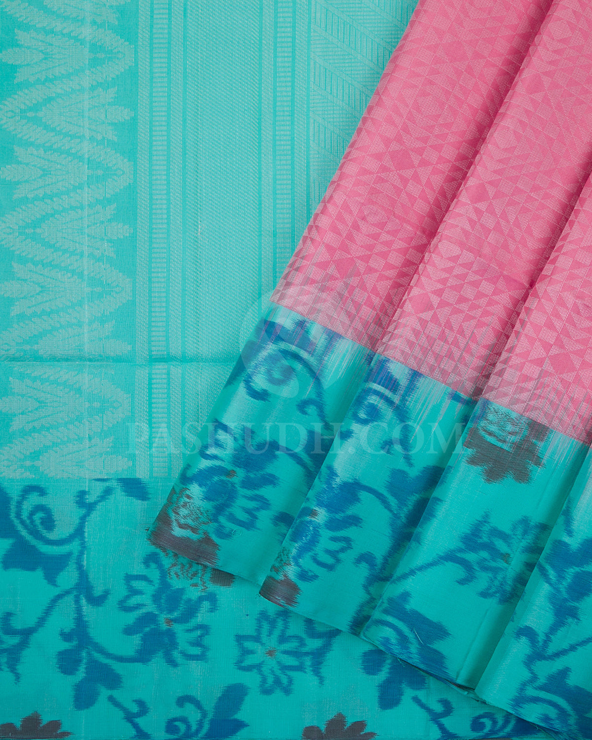 Bright Pink And Aquamarine Blue Soft Silk Saree - C32