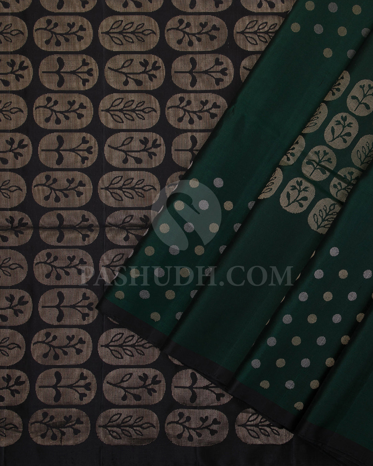 Green And Black Soft Silk Saree - C13