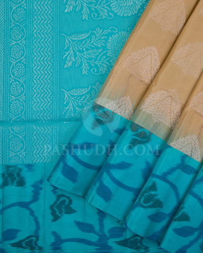 Beige And Blue Soft Silk Saree - C10