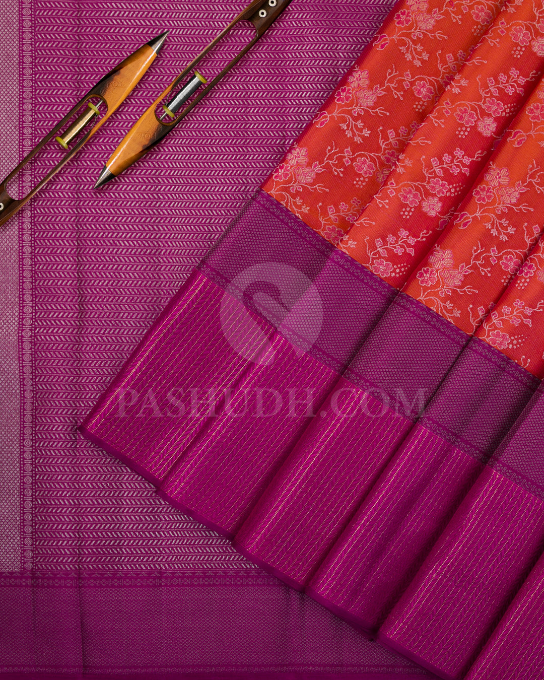 Orange And Pink Kanjivaram Silk Saree - D563(A)