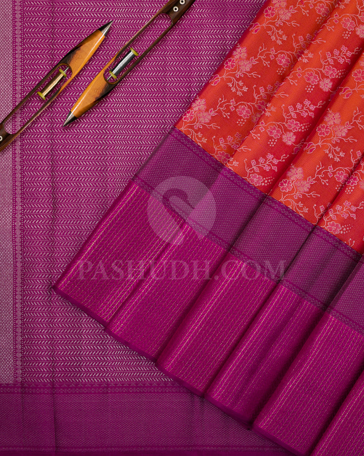 Orange And Pink Kanjivaram Silk Saree - D563(A)
