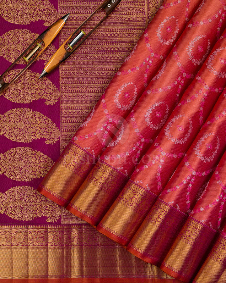 Orange And Magenta Kanjivaram Silk Saree - D541(A) - View 1