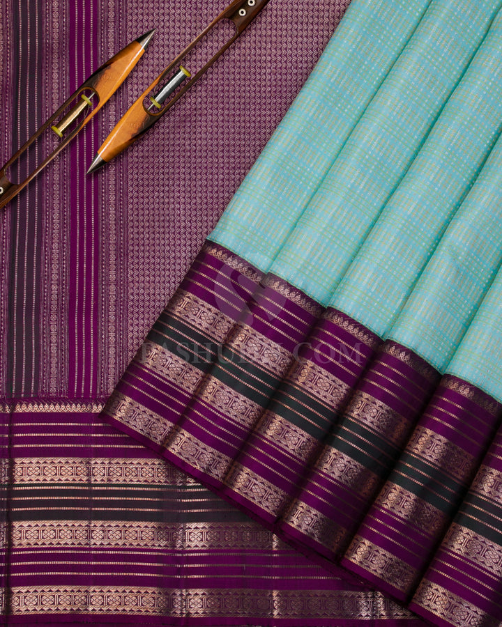 Sky Blue & Violet Kanjivaram Silk Saree - S965 - View 2