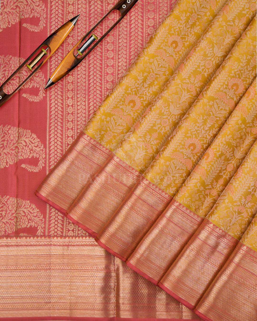 Mustard Kanjivaram Silk Saree - D463 - View 1