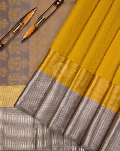 Yellow and Grey Kanjivaram Silk Saree - DT203 - View 2