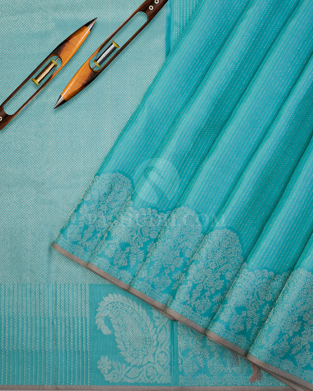 Sky Blue & Greige Kanjivaram Silk Saree - D512(A)  - View 1