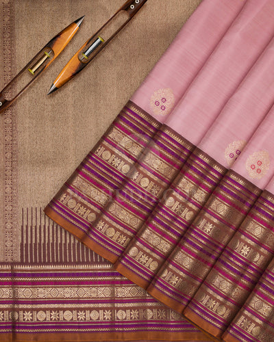 Mild Pink and Brown Pure Zari Kanjivaram Silk Saree - S721 - View 1