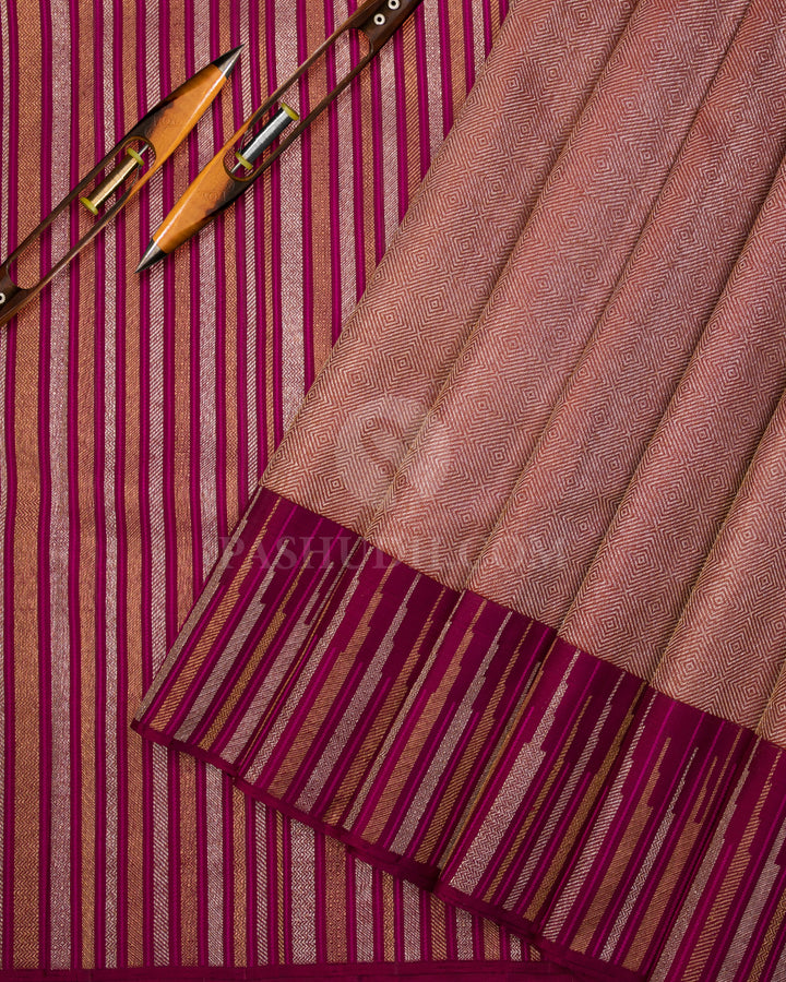 Honey & Magenta Kanjivaram Silk Saree - S1033(A) - View 2