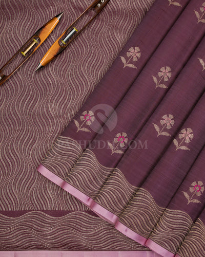 Heather Purple & Baby Pink Kanjivaram Silk Saree - S1061(A) - View 2