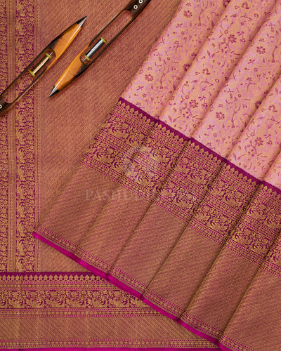 Light Pink & Purple Pure Zari Kanjivaram Silk Saree - P116 -View 3