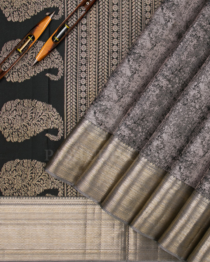 Grey And Black Kanjivaram Silk Saree - D547(C)