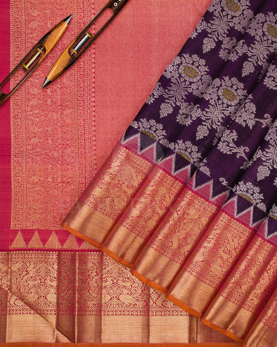 Purple And Pale Orange Kanjivaram Silk Saree - S1242(A)