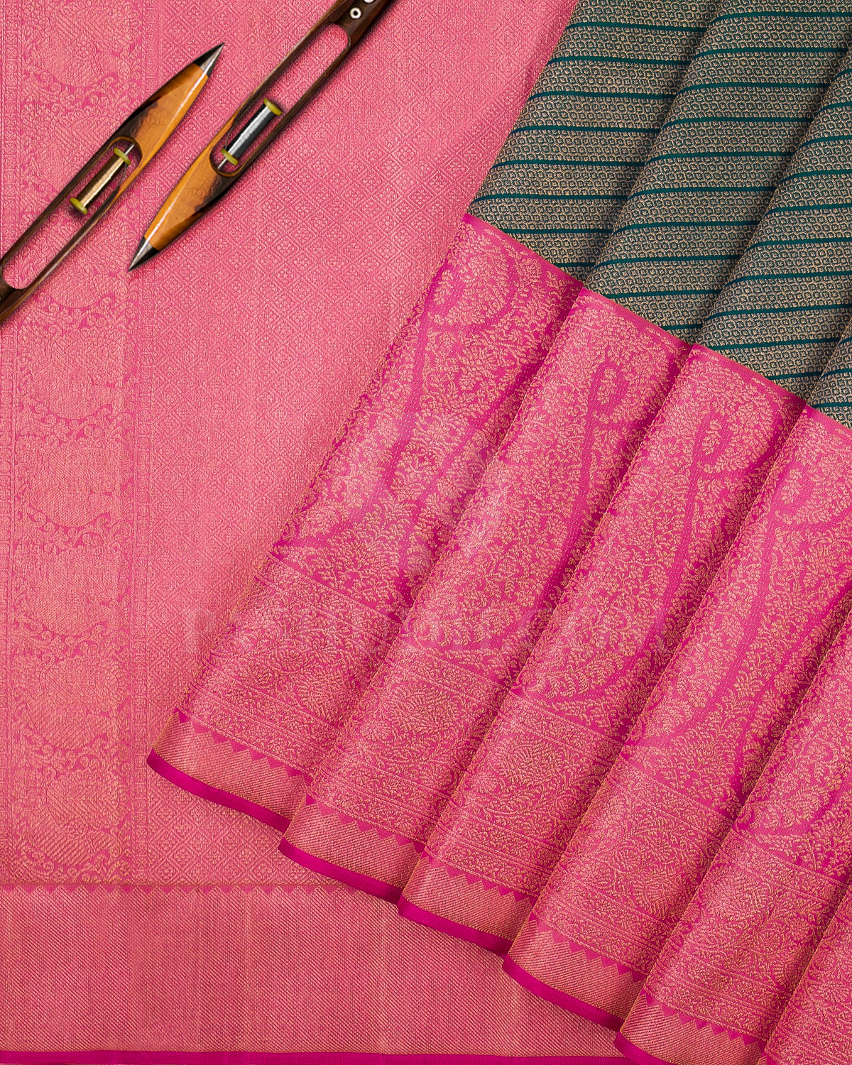 Peacock Blue And Baby Pink Kanjivaram Silk Saree -S1261(A)