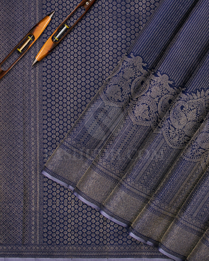 Royal Blue And Lavender Kanjivaram Silk Saree - DJ329(A)