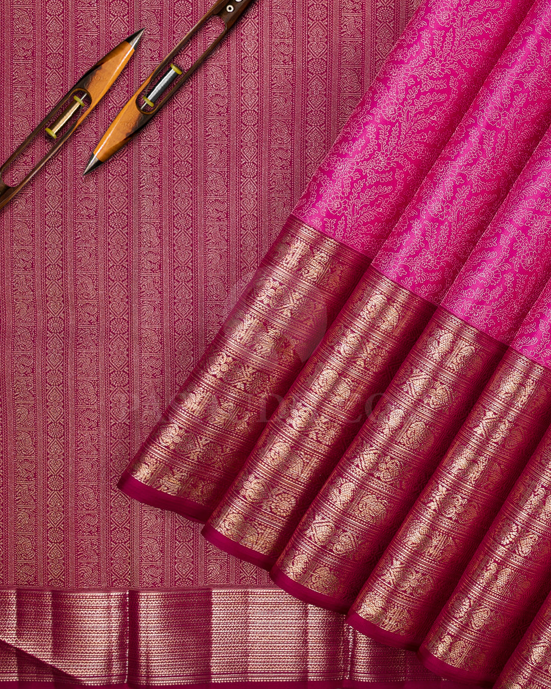 Bright Pink And Deep Rouge Kanjivaram Silk Saree - DT282(A)