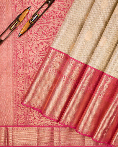 Silver Gold And Taffy Pink Organza Kanjivaram Silk Saree -S1255(A)