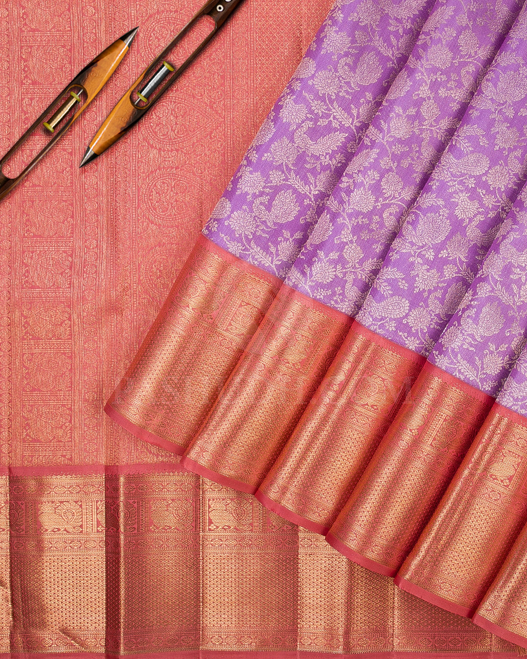 Lavender And Pale Orange Kanjivaram Silk Saree - S1151(C)