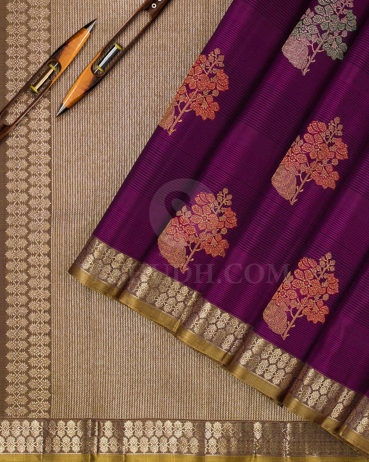 Purple, Pink And Mehendi Green Kanjivaram Silk Saree - S1248(A)