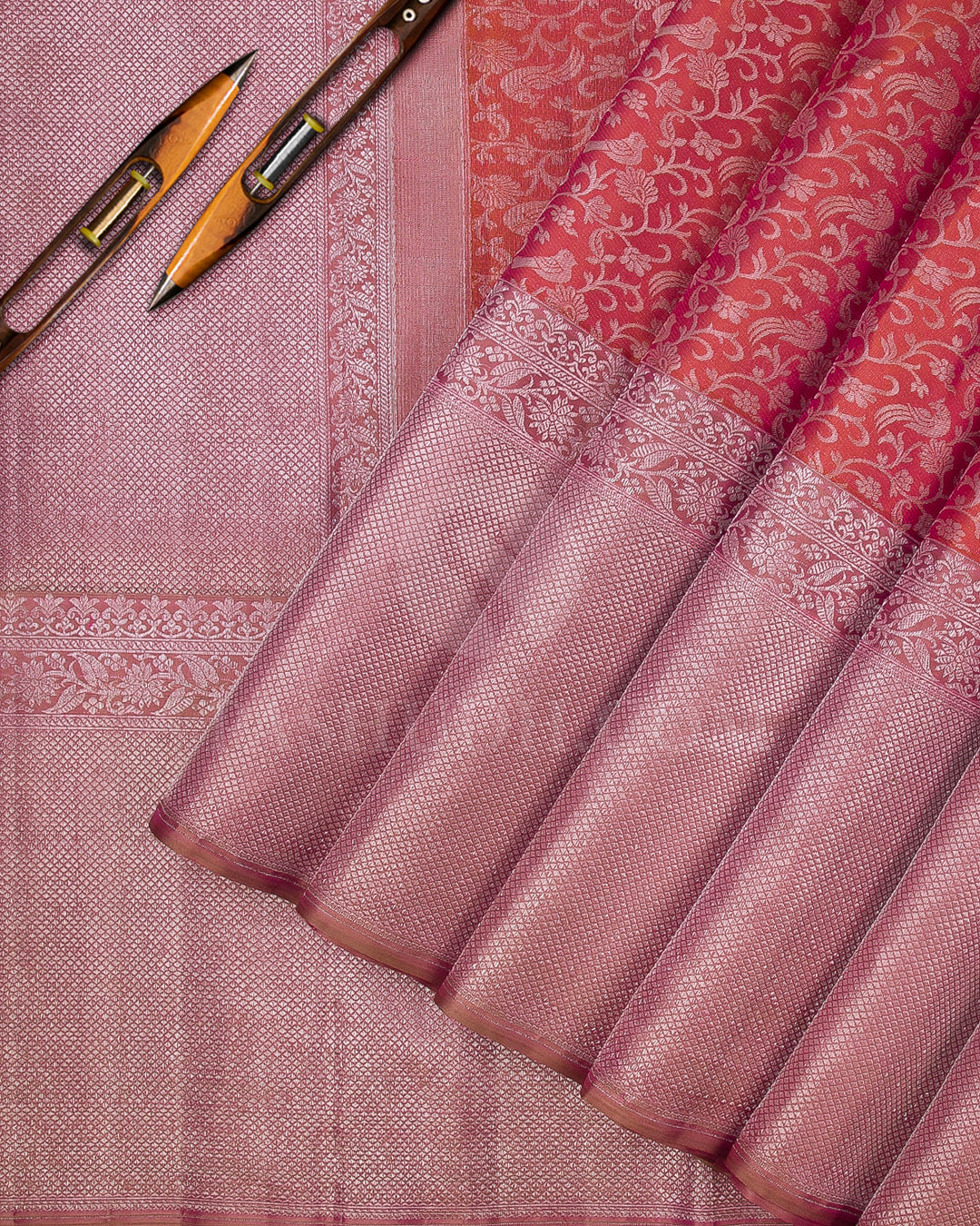 Mild Orange And Old Rose Kanjivaram Silk Saree - DT280(A)