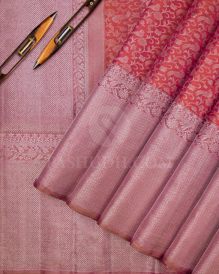 Mild Orange And Old Rose Kanjivaram Silk Saree - DT280(A)