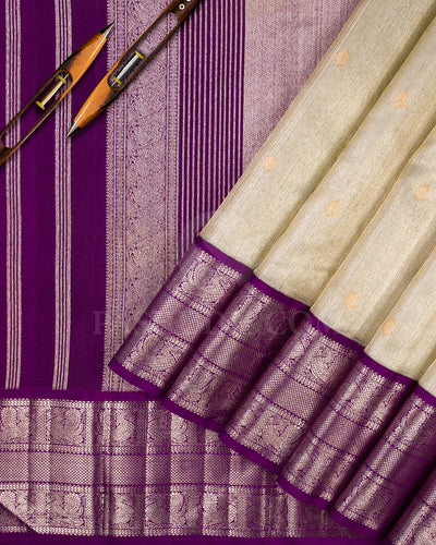 Cream And Violet Organza Kanjivaram Silk Saree - S1235(A)