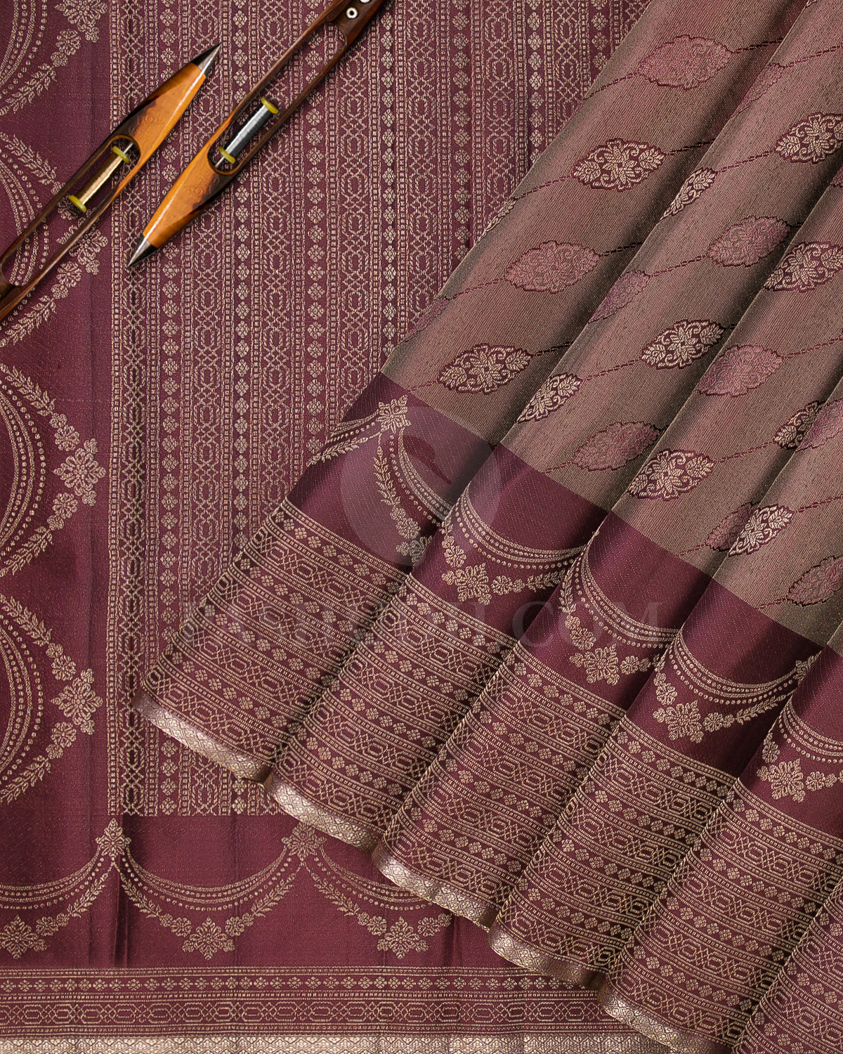 Mild Chocolate Brown And Old Rose Kanjivaram Silk Saree - DJ289(B)