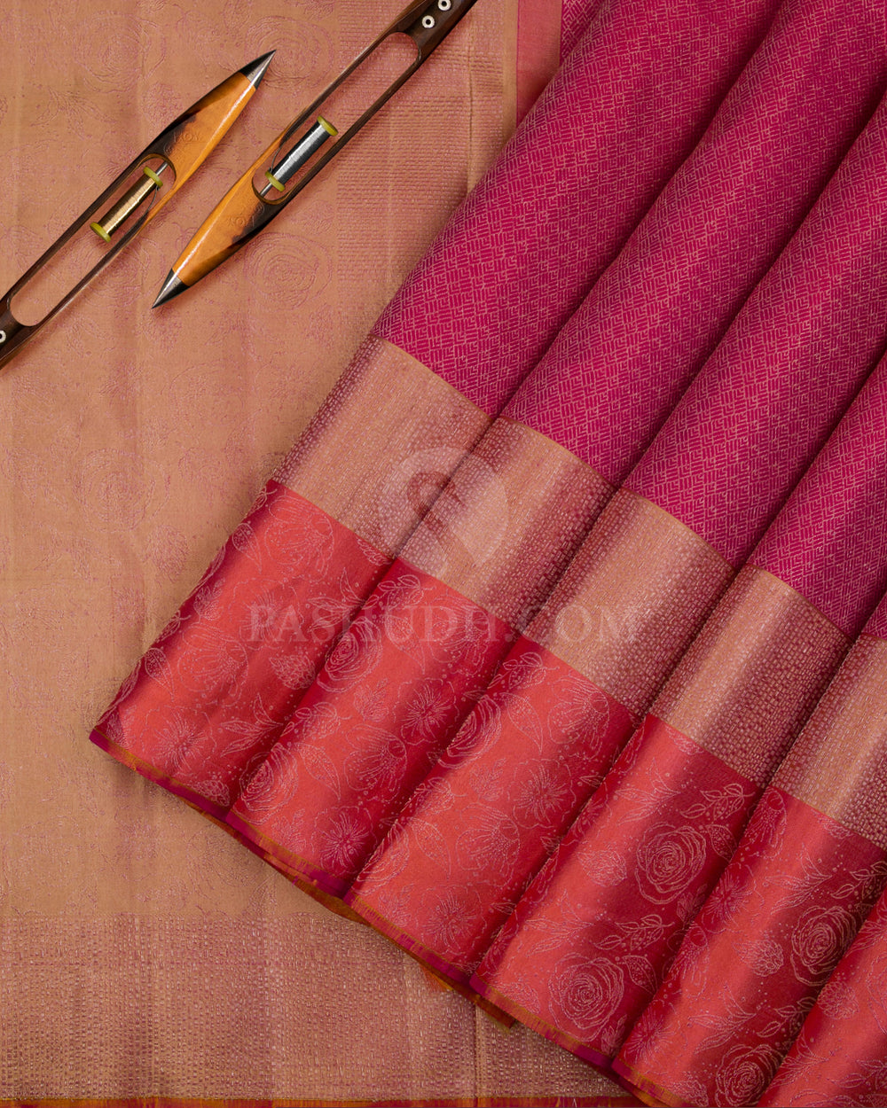 Rani Pink and Peach Kanjivaram Silk Saree - DJ290(B) - View 1