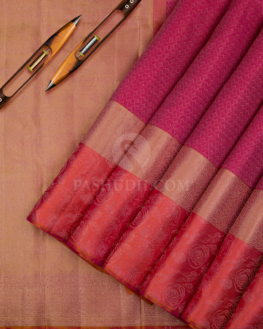 Rani Pink and Peach Kanjivaram Silk Saree - DJ290(B) - View 1