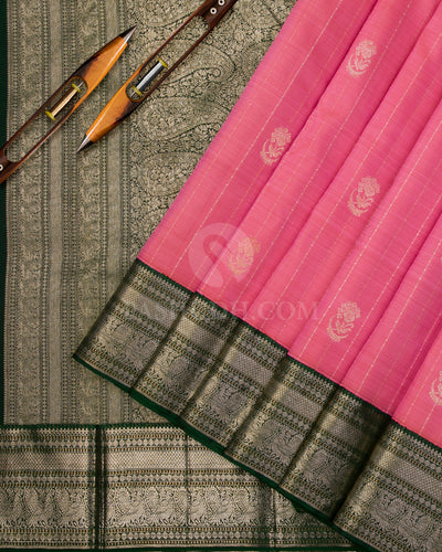 Dual Shaded Pink & Deep Green Border Kanjivaram Silk Saree - S981(A) - View 2