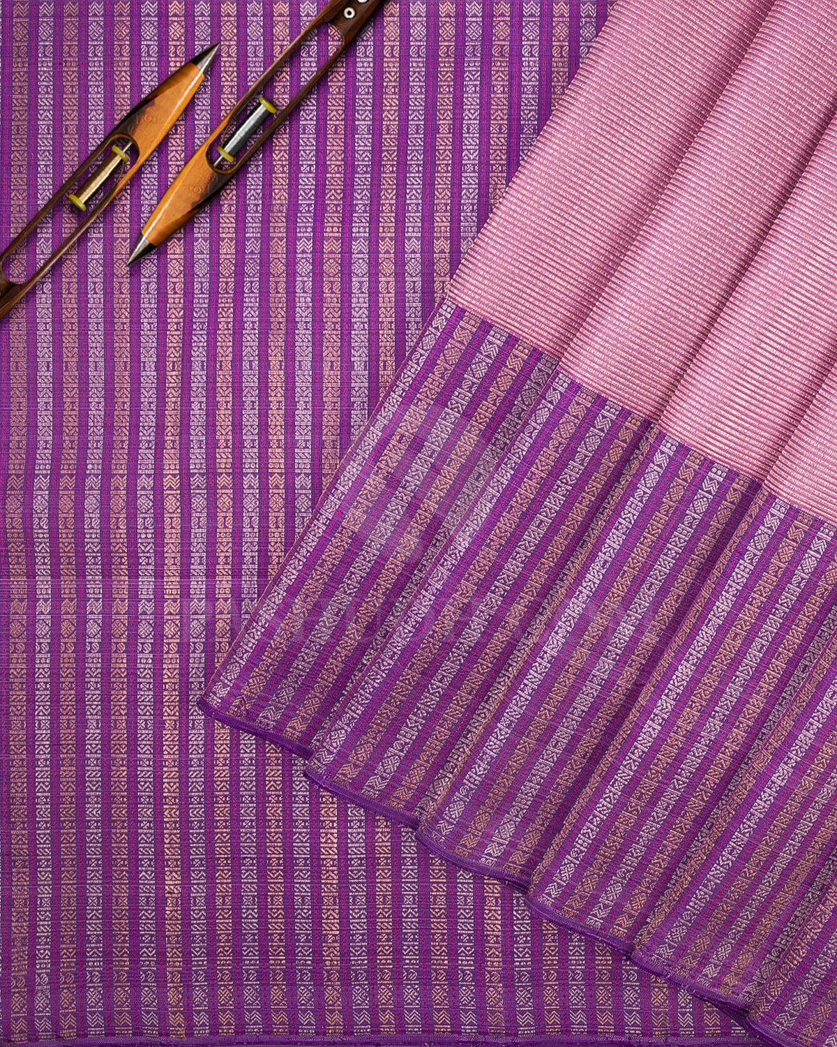 Baby Pink And Deep Lavender Kanjivaram Silk Saree - S1039(D)