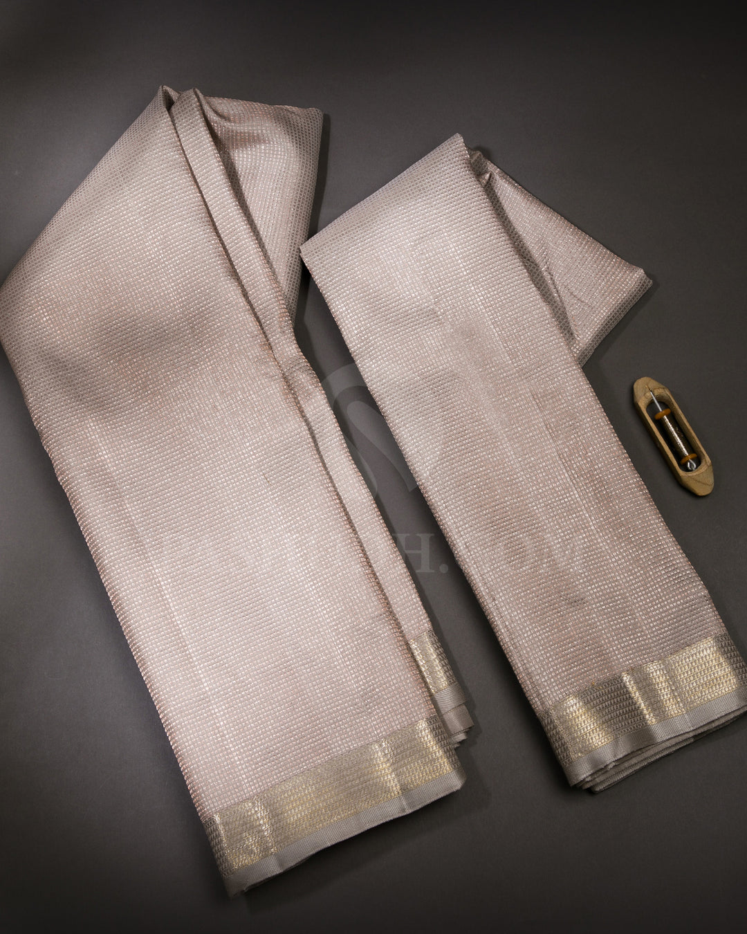 Greige Pure Silk Dhoti and Angavastra - V5