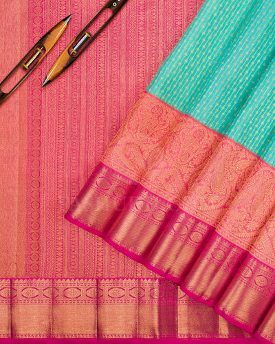 Sky Blue, Taffy Pink And Rani Pink Kanjivaram Silk Saree - S1232(A)