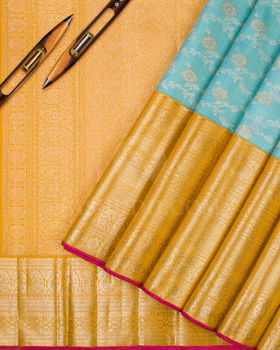 Sky Blue and Mango Yellow Kanjivaram Silk Saree - S1263(A)