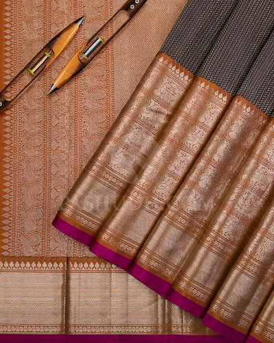 Black And Rust Orange Kanjivaram Silk Saree  - D569(A)