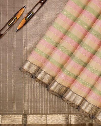 Cream, Baby Pink, Pastel Green and Beige Kanjivaram Silk Saree - S1240(A)